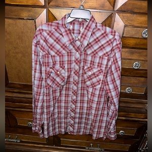 Wrangler Wrancher Pearl Snap Western Shirt Mens Large Plaid Long Sleeve Cowboy W